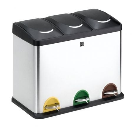 CUBO CON PEDAL IRIS 2399-I/ 3 COMPARTIMENTOS/ 45L/ INOXIDABLE | Bandejas, papeleras, cubiletes