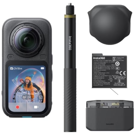 CAMARA DIGITAL DEPORTIVA INSTA360 X6 PACK ESSENTIAL/ 8K/ ANGULO DE VISION 360/ NEGRA/ INCLUYE STICK, 2X BATERIAS, BOLSA Y CAPUCH