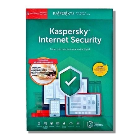 ANTIVIRUS KASPERSKY INTERNET SECURITY 2019 - 3 LICENCIAS / 1 ANO - NO CD - PARA PC/MAC/MOVILES - PROMO "TU INVITAS, NOSOTROS PAG