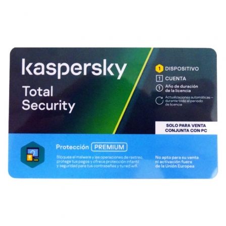 ANTIVIRUS KASPERSKY TOTAL SECURITY 2021/ 1 DISPOSITIVO/ 1 ANO VENTA CON PC/ FORMATO TARJETA |