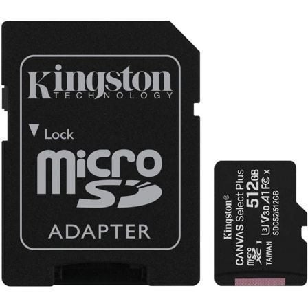 TARJETA DE MEMORIA KINGSTON CANVAS SELECT PLUS 512GB MICROSD XC CON ADAPTADOR/ CLASE 10/ 100MBS | Tarjetas de memoria