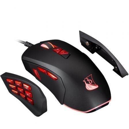 RATON GAMING KONIX DRAKKAR PRIME FENRIR PRO/ HASTA 10000 DPI/ NEGRO Y ROJO