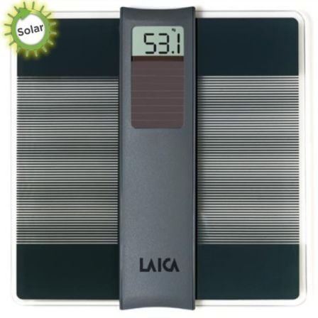 BASCULA DE BANO CON CELULA SOLAR LAICA PS1037 GRIS - GRAN DISPLAY LCD - PESO MAXIMO 150KG - DIVISIONES 100G - FUNCIONA SIN BATER