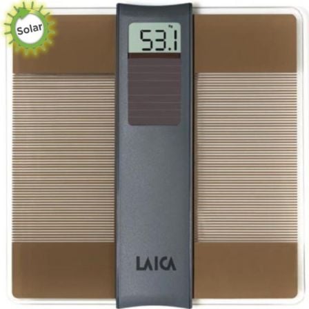 BASCULA DE BANO CON CELULA SOLAR LAICA PS1037 MARRON - GRAN DISPLAY LCD - PESO MAXIMO 150KG - DIVISIONES 100G - FUNCIONA SIN BAT