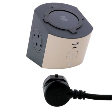 REGLETA LEGRAND 694500 CON CARGA INALAMBRICA/ 2 TOMAS DE CORRIENTE/ 1 USB - 1 USB TIPO C/ CABLE 2M/ TOPO Y NEGRO