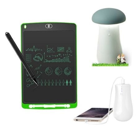 BUNDLE LEOTEC SUMMER KIDS PACK BNPIZ8501G - PIZARRA DIGITAL SKETCHBOARD EIGHT 8.5"/21.59CM VERDE + LAMPARA SETA LED / POWERBANK