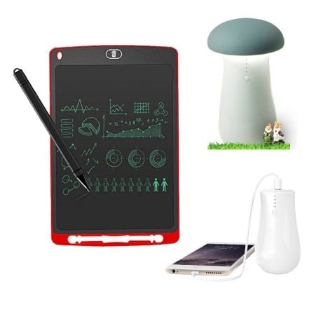 BUNDLE LEOTEC SUMMER KIDS PACK BNPIZ8501R - PIZARRA DIGITAL SKETCHBOARD EIGHT 8.5"/21.59CM ROJA + LAMPARA SETA LED / POWERBANK 3