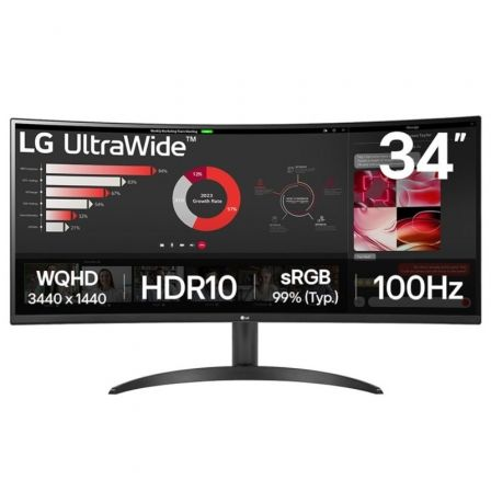 MONITOR PROFESIONAL ULTRAPANORAMICO CURVO LG 34WR50QK-B 34"/ WQHD/ NEGRO