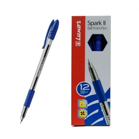 CAJA 12 BOLIGRAFOS TINTA DE BAJA VISCOSIDAD CON PUNTA DE BOLA DE 0.7MM Y AGARRE DE GOMA AZUL LUXOR