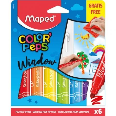 PACK MAPED COLOR'PEPS WINDOWS 844820/ ROTULADORES PARA CRISTAL + PANO/ 5MM/ 6 UNIDADES