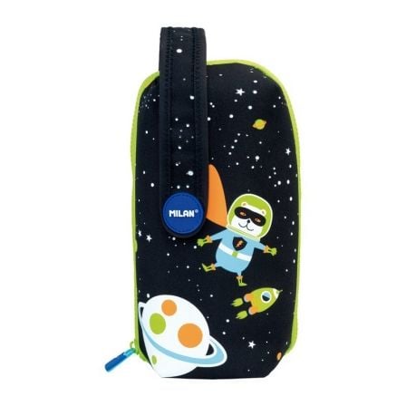 KIT 4 ESTUCHES PORTATODO MILAN CON CONTENIDO SUPER HEROES SPACE NEGRO - GOMA BORRAR - SACAPUNTAS - LAPIZ - 3 BOLIS - REGLA - 12 | Estuche, plumier y portalapices