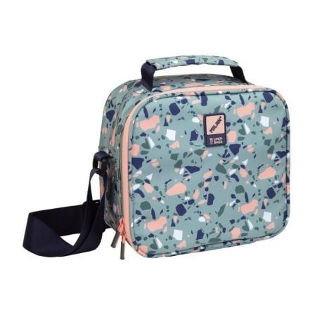 NEVERA / BOLSA ISOTERMICA PORTA ALIMENTOS MILAN TERRAZO GREEN COLOR VERDE/ROSA - 3 RECIPIENTES - CAPACIDAD 3.5L - BOLSILLO INTER | Bolsas porta alimentos