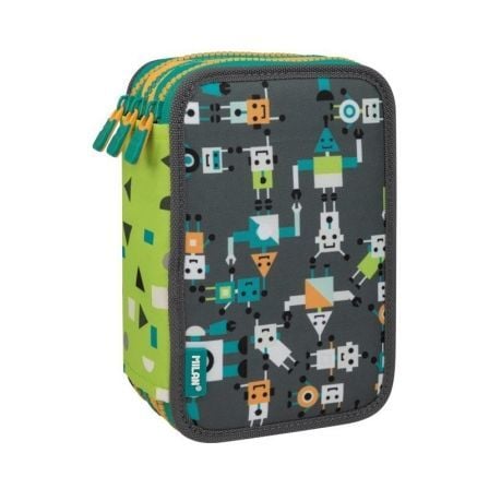 PLUMIER TRES PISOS CON CONTENIDO MILAN HAPPY BOTS GRIS - GOMA - SACAPUNTAS - LAPIZ - 3 BOLIS - TIJERAS - 5 MARCADORES - 10 PLAST | Estuche, plumier y portalapices