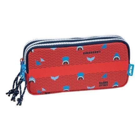 ESTUCHE PORTATODO MILAN SHARK ATTACK ROJO - 3 CREMALLERAS/COMPARTIMENTOS - 22*11*6.5CM | Estuche, plumier y portalapices