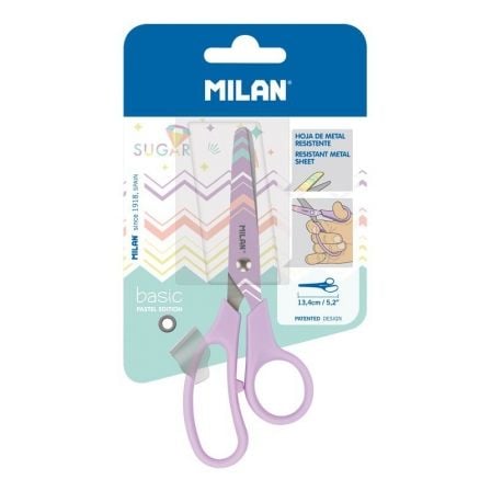 BLISTER TIJERAS MILAN BASIC PASTEL SUGAR DIAMOND LILA - CUCHILLA ACERO INOXIDABLE - MANGO PLASTICO