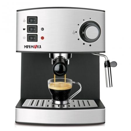 CAFETERA MINIMOKA CM-1821 - 850W - DEPOSITO 1.6 L - CALDERA ALUMINIO - CALIENTA EN 3 MINUTOS - 2 CACILLOS ACERO INOX. - PRESION