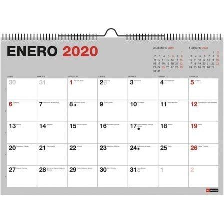 CALENDARIO DE PARED 2020 MIQUEL RIUS 28036 BASICS MR GRIS - DIN A4 - MES VISTA - ENCUADERNACION ESPIRAL - 296*210MM