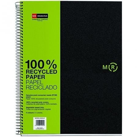 LIBRETA ESPIRAL A4 - 120 HOJAS MICROPERFORADAS -  4 TALADROS - NOTE BOOK 4  RECICLADO - GRIS - MIQUEL RIUS | Espiral