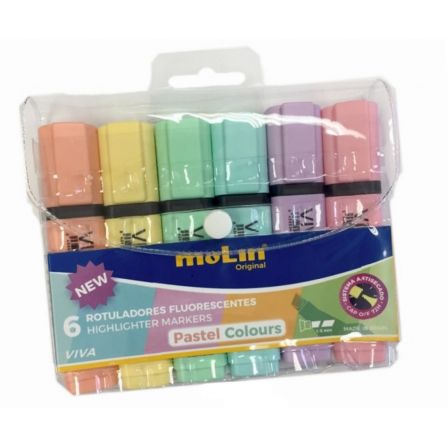 MARCADORES FLUORESCENTES MOLIN RTF240-06P-W/ 6 UNIDADES/ COLORES PASTEL SURTIDOS