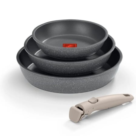 PACK 3 SARTENES + MANGO EXTRAIBLE MONIX ONE CLICK PIETRA M831303/ O20CM/ O24CM/ O26CM/ ALUMINIO FORJADO/ APTA PARA INDUCCION