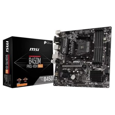 PLACA BASE MSI B450M PRO-VDH MAX - AM4 COMPATIBLE RYZEN - CHIPSET B450 - 4*DDR4 - VGA - HDMI - DVI-D - MICROATX