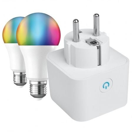 ENCHUFE WIFI INTELIGENTE MUVIT IO MIOPAK005 + BOMBILLA INTELIGENTE MUVIT IO A60/ CASQUILLO E27/ 9W/ 800 LUMENES/ 2700K-6500K/ PA