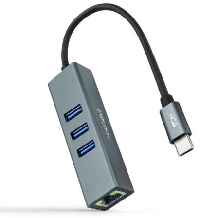 HUB USB TIPO-C NANOCABLE 10.03.0408/ 3XUSB/ 1XRJ45/ GRIS