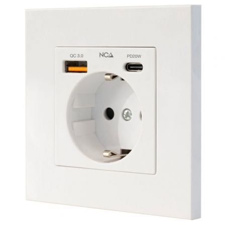 ROSETA DE PARED NANOCABLE 10 35 0011/ 1 SCHUKO/ 1 USB TIPO-C/ 1 USB