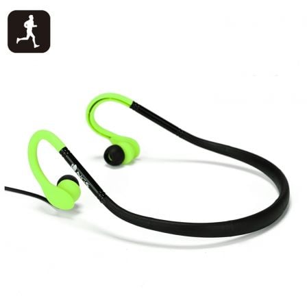 AURICULARES DEPORTIVOS NGS GREEN COUGAR - ESTEREO - GANCHO ADAPTABLE A LA OREJA - IMPERMEABLES - 20HZ-20KHZ - CABLE 120CM - JACK