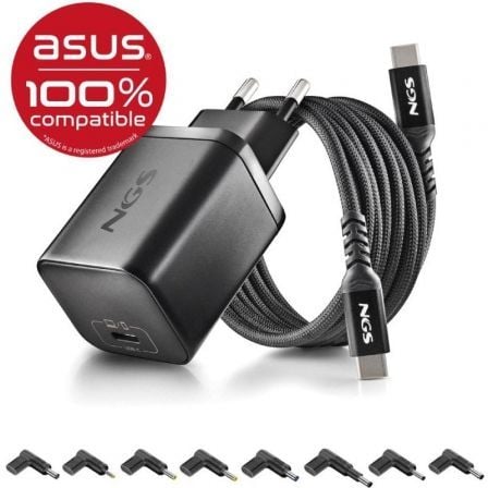 CARGADOR DE PORTATIL GAN NGS BUD65W-AS PARA ASUS/ 1XUSB TIPO-C/ 65W/ AUTOMATICO/ 8 CONECTORES/ VOLTAJE 5-20V
