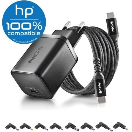 CARGADOR GAN DE PORTATIL NGS BUD65W-H PARA HP/ 1XUSB TIPO-C/ 65W/ AUTOMATICO/ 8 CONECTORES/ VOLTAJE 5-20V