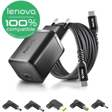 CARGADOR DE PORTATIL GAN NGS BUD65W-L PARA LENOVO/ 1XUSB TIPO-C/ 65W/ AUTOMATICO/ 5 CONECTORES/ VOLTAJE 5-20V