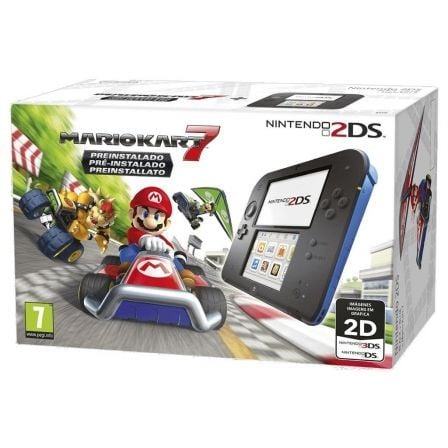 CONSOLA NINTENDO 2DS BLACK/BLUE + MARIO KART 7 + LAPIZ TACTIL + TARJETA SD 4GB + 6 TARJETAS RA + GUIA RAPIDA + MANUAL DE USO