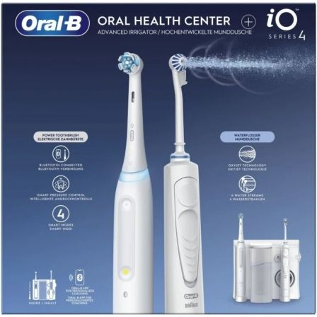 IRRIGADOR BUCAL BRAUN ORAL-B OXYJET + CEPILLO IO SERIES 4/ BLANCO/ INCLUYE 2 RECAMBIOS