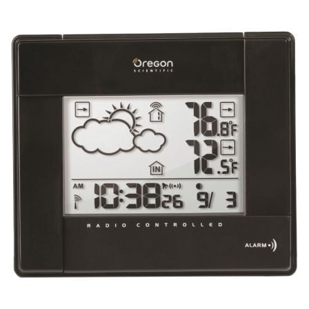 ESTACION METEOROLOGICA OREGON BAR-386-GLOSSY NEGRA -  PANTALLA LCD - TEMP INTERIOR-EXTERIOR  - 3 SENSORES OPC - ALERTA DE HIELO |