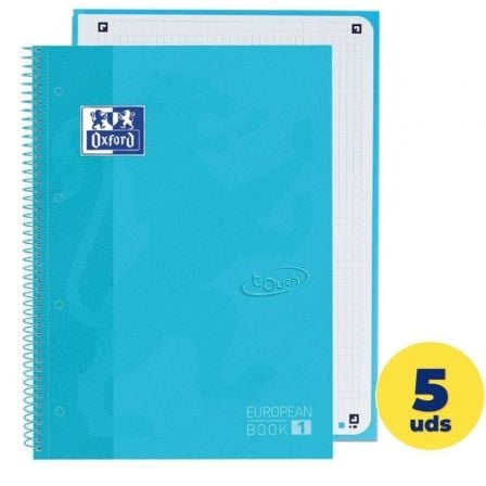 CAJA DE CUADERNOS CON ESPIRAL CUADRICULADO OXFORD EUROPEAN BOOK 1 TOUCH 400107010/ A4+/ 80 HOJAS/ 5 UNIDADES/ AZUL AGUA