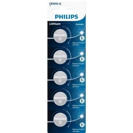 PACK DE 5 PILAS DE BOTON PHILIPS CR2032P5/01B LITHIUM/ 3V | Pilas de consumo