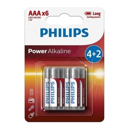 PACK 6 PILAS ALCALINAS AAA PHILIPS LR03P6BP/10/ 1.5V