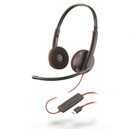 AURICULARES PLANTRONICS BLACKWIRE C3220/ CON MICROFONO/ USB-C/ NEGROS