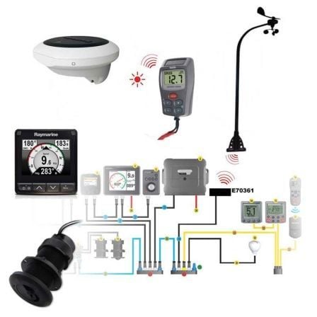 PACK RAYMARINE I70S/ VELETA INALAMBRICA VERTICAL/ DST800/ SENSOR DE RUMBO Y KIT TRONCAL