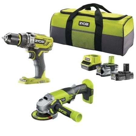 TALADRO + AMOLADORA SIN CABLE RYOBI ONE+ R18PDAG-242S/ 2 BATERIAS 18V 4,0 Y 2,0 AH/ CARGADOR 2,0 A/ BOLSA DE TRANSPORTE