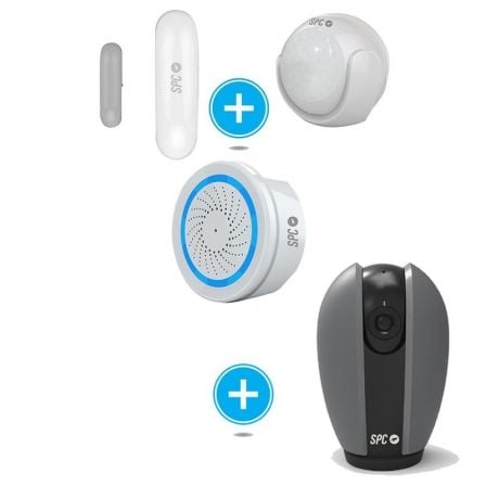 KIT DE SEGURIDAD SPC 6910K COMPUESTO POR SENSOR INTELIGENTE APERIO + SENSOR MOVIMIENTO KINESE - ALARMA WIFI SONUS + CAMARA SEGUR