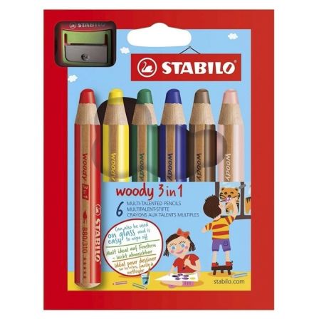 LAPICES STABILO WOODY 3 EN 1/ ACUARELABLES/ 10MM/ 6 UNIDADES/ COLORES SURTIDOS