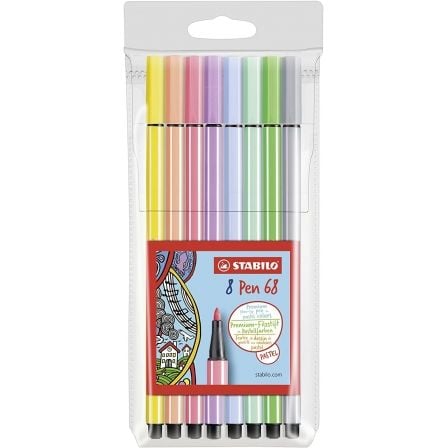 ROTULADORES STABILO PEN 68/ ACUARELABLES/ 1MM/ 8 UNIDADES/ COLORES PASTEL