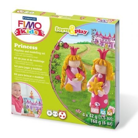 JUEGO PLASTILINA PARA HORNEAR STAEDTLER FIMO KIDS FORM AND PLAY PRINCESA/ 4 BLOQUES 42G / BLANCO/ ROSA PALIDO/ TURQUESA/ ORO BRI