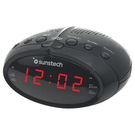 DESPERTADOR SUNSTECH FRD16BK - AM/FM - 20 PRESINTONIAS - ALARMA RADIO / BUZZER - PANTALLA LED 1.52CM - CONTROL VOLUMEN DIGITAL