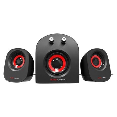 ALTAVOCES 2.1 MARS GAMING MS2 - 20W RMS - 5 DRIVERS DE SONIDO - SUBWOOFER - ALIMENTACION USB - DISENO EN ROJO Y NEGRO