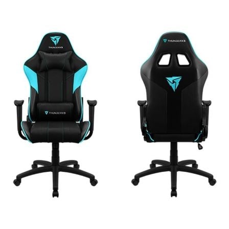 SILLA GAMER THUNDERX3 EC3 CIAN - DISENO CUERO SINTETICO - COJINES AJUSTABLES CABEZA Y ESPALDA - TECNOLOGIA AIR - PISTON GAS CLAS