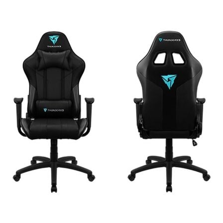 SILLA GAMER THUNDERX3 EC3 BLACK - DISENO CUERO SINTETICO - COJINES AJUSTABLES CABEZA Y ESPALDA - TECNOLOGIA AIR - PISTON GAS CLA