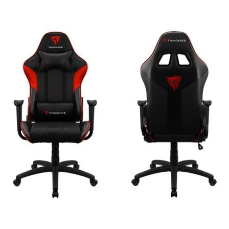 SILLA GAMER THUNDERX3 EC3 ROJA - DISENO CUERO SINTETICO - COJINES AJUSTABLES CABEZA Y ESPALDA - TECNOLOGIA AIR - PISTON GAS CLAS